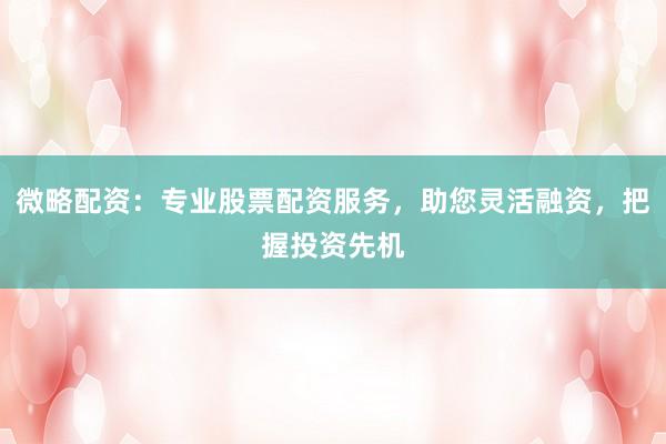 微略配资：专业股票配资服务，助您灵活融资，把握投资先机